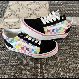 Vans Old Skool Rainbow Checkerboard  Shoes Kids US Size 13